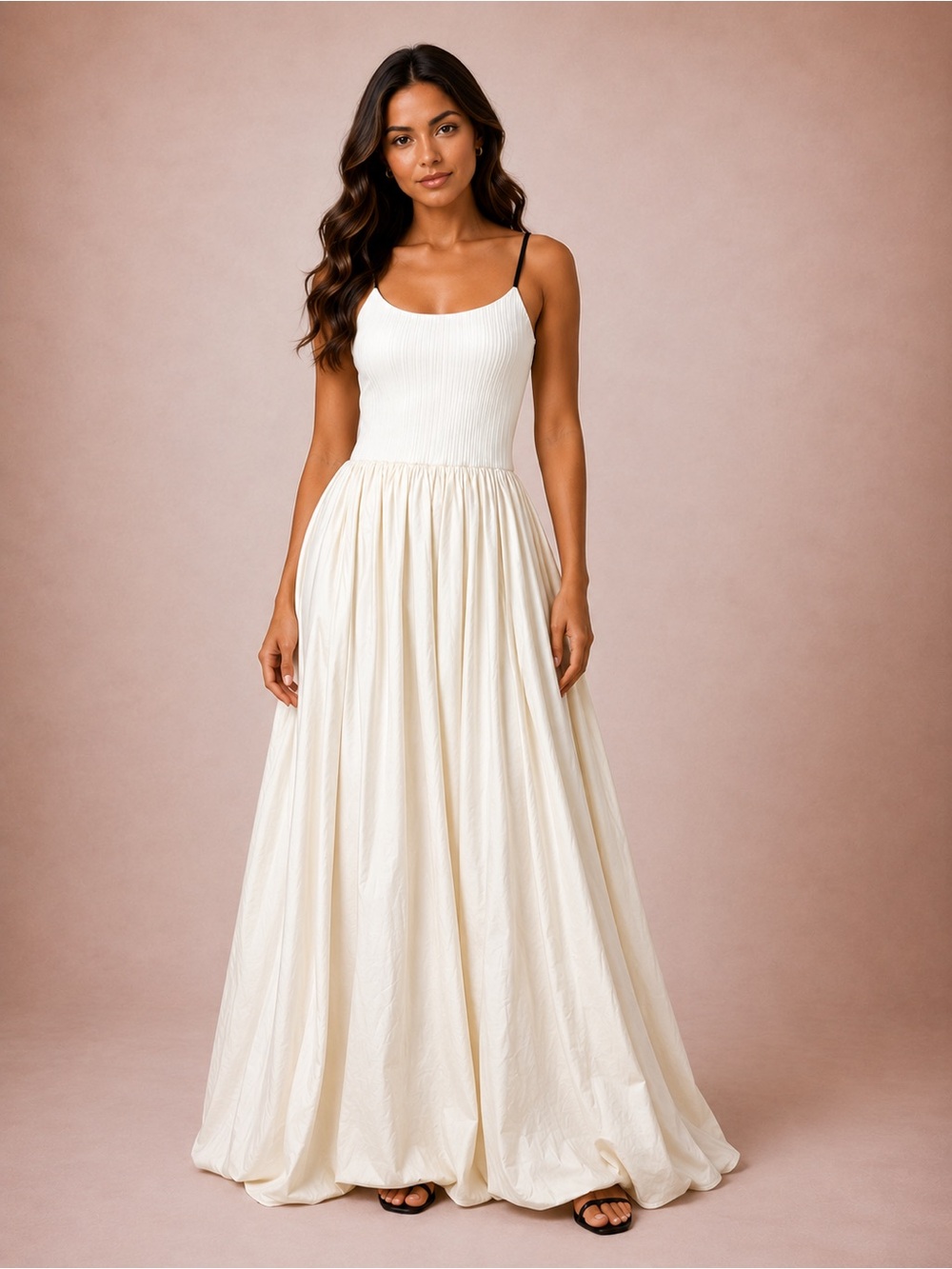 Line & Dot Cream Maxi Dress with Smocked Bodice